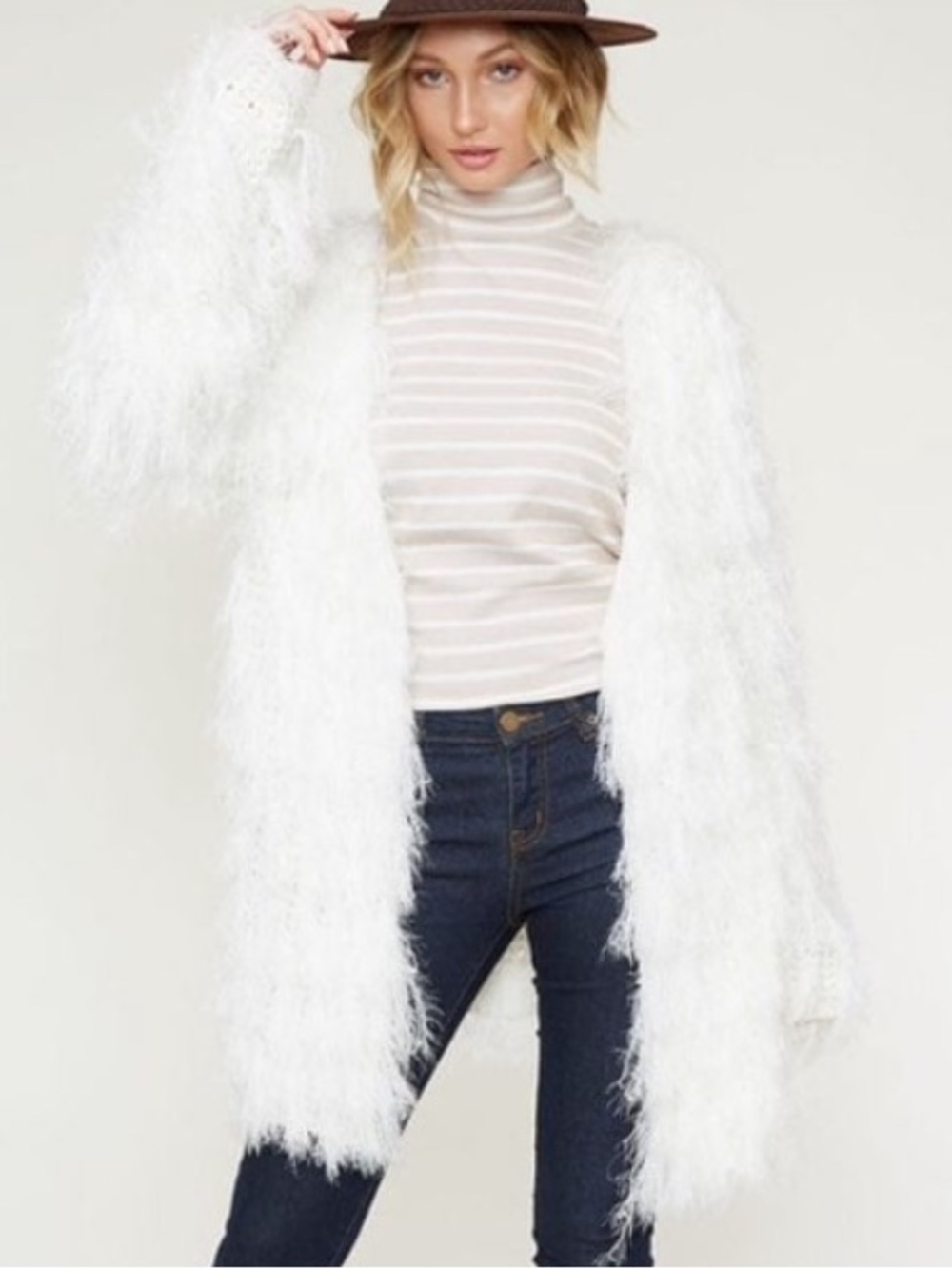 White Shaggy Fringe Long Cardigan Size Small